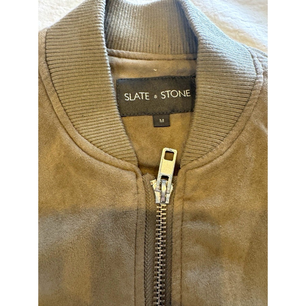 Slate & Stone faux suede Bomber Jacket Full Zip Band Collar Size M